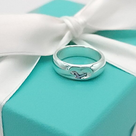 New Tiffany & Co. Sterling Silver Elsa Peretti 6mm Band Heart Ring Size 6 Spain